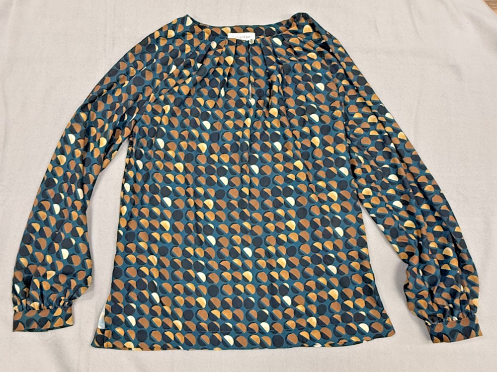 Calvin Klein Top Womens XS Multicolor Georgette Pleated Keyhole Neck Blouse NWT